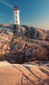 Picture of the historic Peggy's Cove lighthouse in Nova Scotia