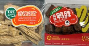 Image of meat and vegetable products sold at T&T that are being recalled in Canada due to possible Listeria contamination.